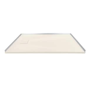 Zero Threshold 60 in. L x 35.5 in. W Customizable Threshold Alcove Shower Pan Base with End Drain in Cameo