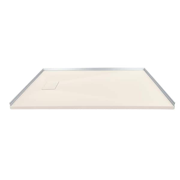 Transolid Zero Threshold 31.5 in. L x 63 in. W Customizable Threshold Alcove Shower Pan Base with Reversible Drain in Cameo