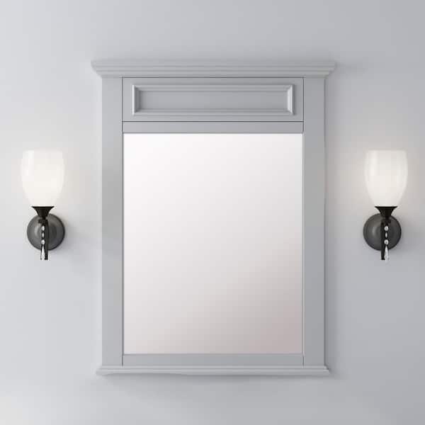 Sadie 28 in. W x 36 in. H Rectangular Wood Framed Wall Bathroom Vanity Mirror in Dove Gray