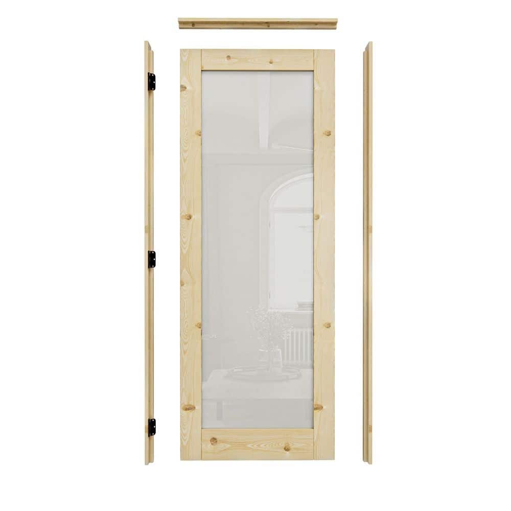 Assembly Required 28 in. x 80 in. Right-Handed 1-Lite Frosted Glass Unfinished Pine Wood Door Kit w/Separate Jamb price history on PriceWatchPro