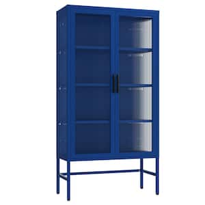 31.5 in. W x 12.6 in. D x 61 in. H Bathroom Storage Wall Cabinet with Adjustable Shelves and Feet in Blue
