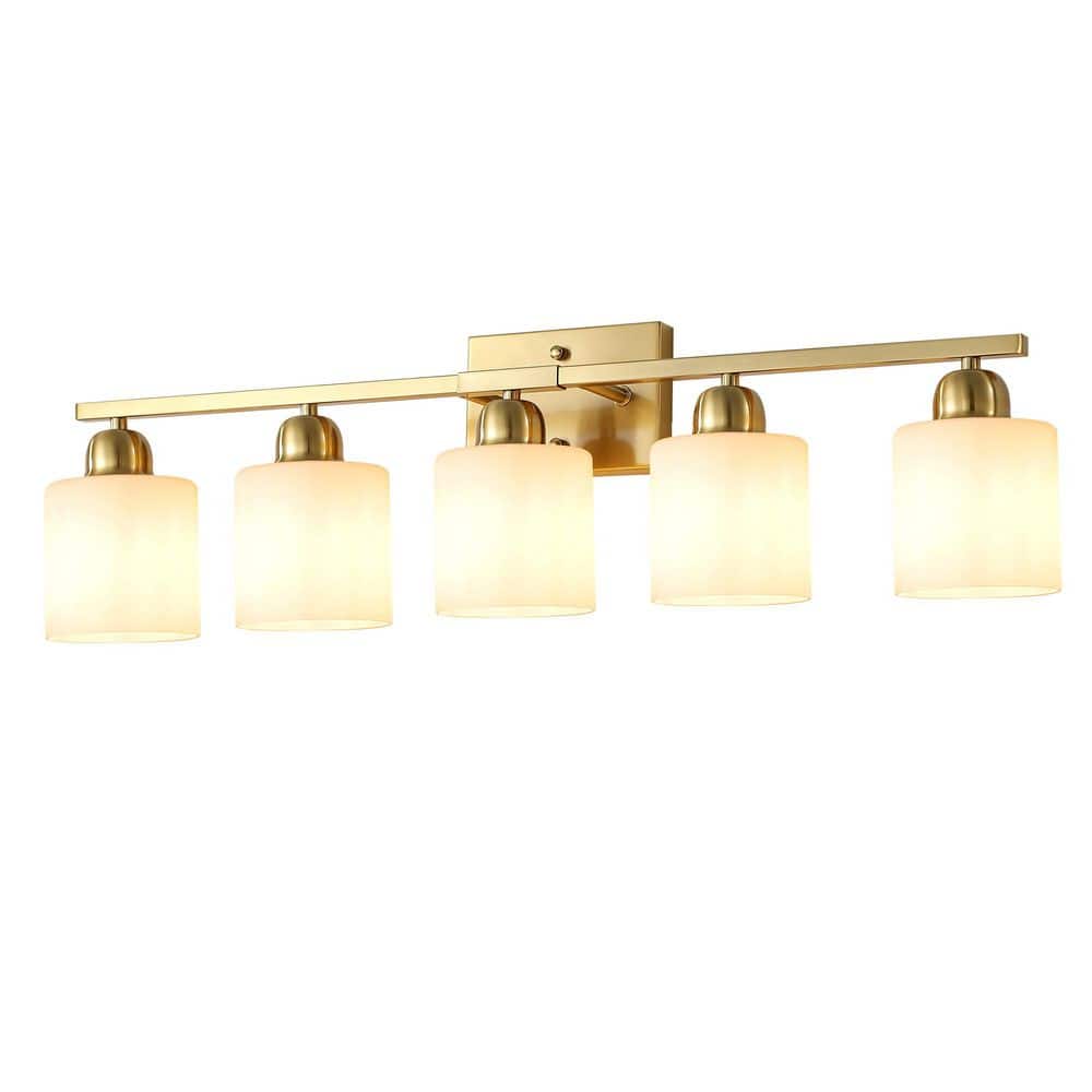 Modern 32 in. 5‑Light Brushed Brass Bathroom Vanity Light Wall Sconce with Frosted Glass Shades price history on PriceWatchPro