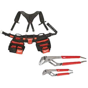 Contractors Work Belt with Rig with 6 in. and 10 in. Straight-Jaw Pliers Set (2-Piece)