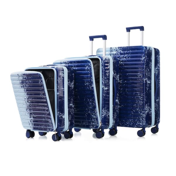 3-Piece Gradient Blue ABS+PC Lightweight Hardside Spinner Luggage Set with Front Pocket and Cup Holder (20/24/28 in. )