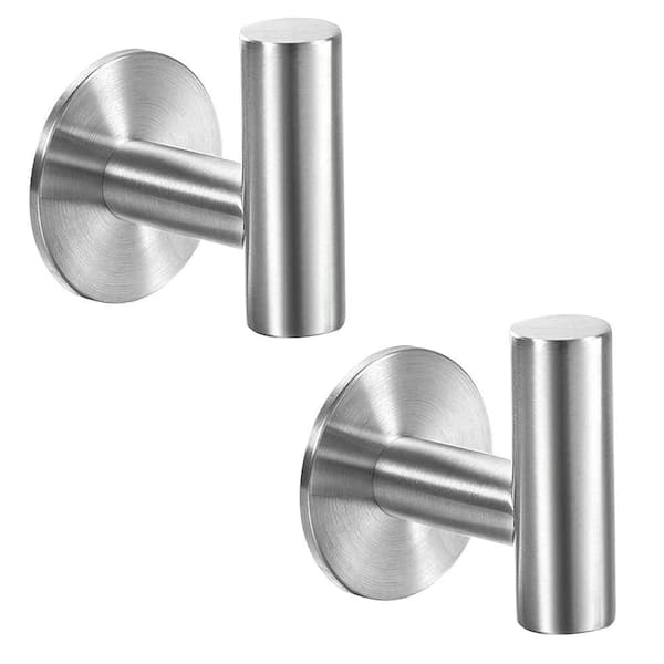 Self-Adhesive Stainless Steel Towel Hooks in Brushed Silver, 2-Pack Wall-Mount Robe and Towel Hooks for Bathroom
