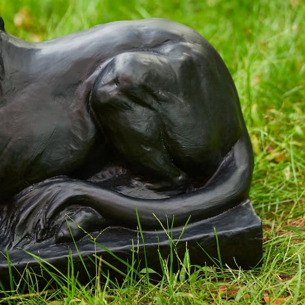 Glitzhome 21.75 in. L MGO Black Lying Lion Garden Statue