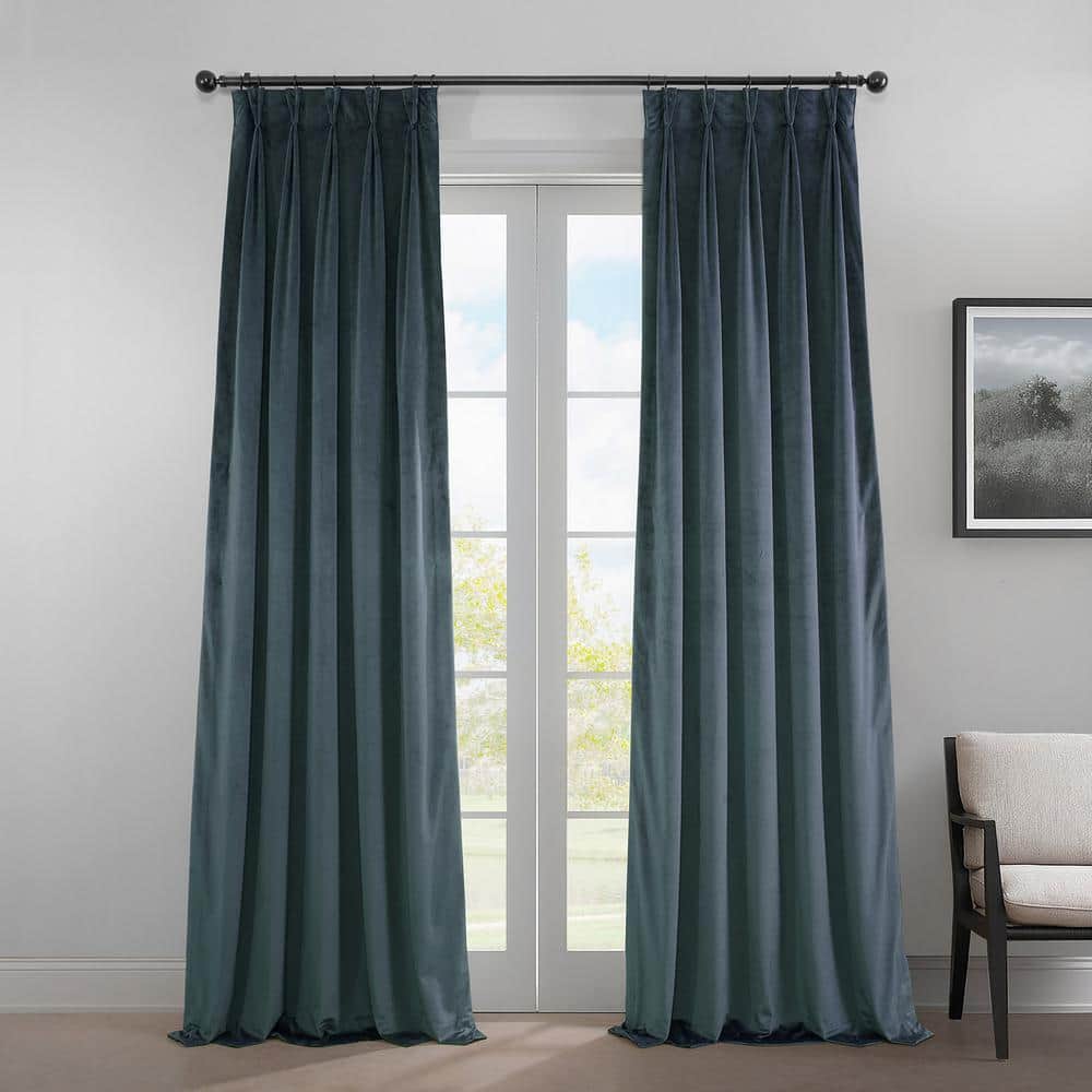 London Blue Pleated Curtains Heritage Plush Velvet 25 in. W x 84 in. L Velvet Room Darkening Curtain (Single Panel) price history on PriceWatchPro