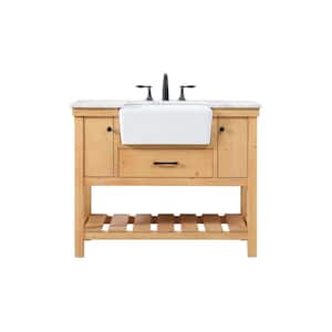 Simply Living 42 in. W x 22 in. D x 34.125 in. H Bath Vanity in Natural Wood with Carrara White Marble Top