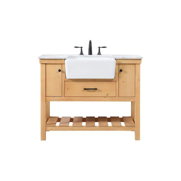 Unbranded Simply Living 42 in. W x 22 in. D x 34.125 in. H Bath Vanity in Natural Wood with Carrara White Marble Top
