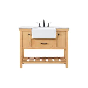 Timeless Home 42 in. W x 22 in. D x 34.13 in. H Single Bathroom Vanity Side Cabinet in Natural Wood with Marble Top