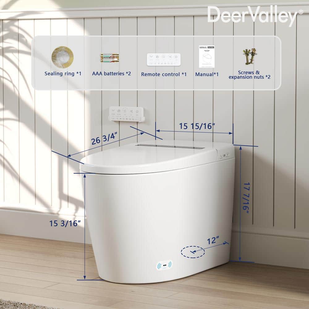 White Elongated Smart Toilet with Heated Seat and Dryer