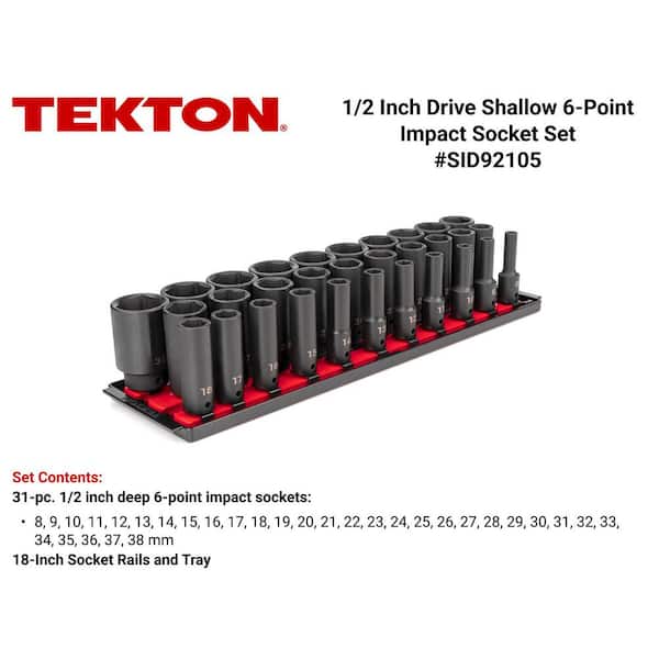 1/2 in. Drive Deep 6-Point Impact Socket Set (31-Piece) (8-38 mm) with Rails
