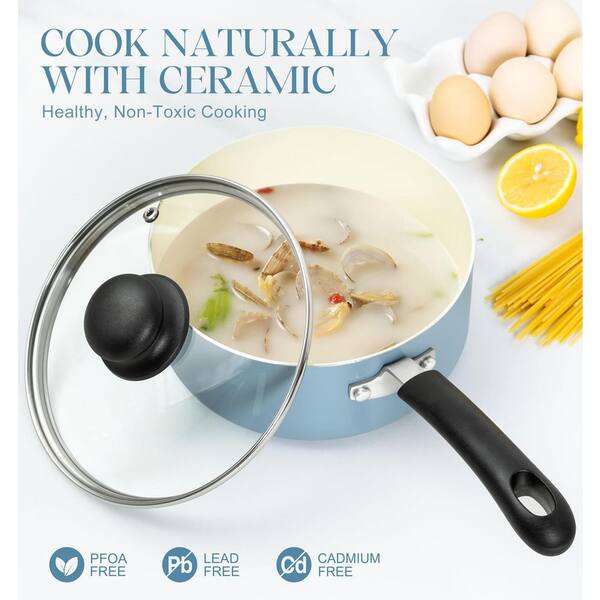 LAIFUCAM Nonstick Ceramic Sauce Pan Set 1 qt. 2 qt. 3 qt. Aluminum