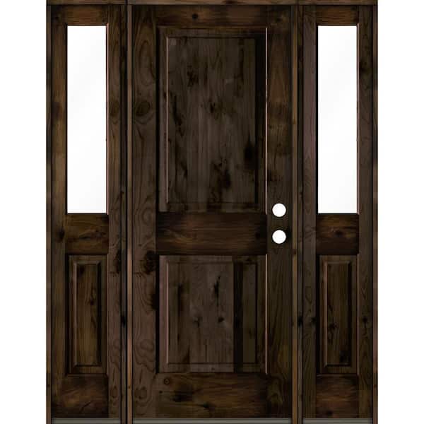 Krosswood Doors 58 in. x 80 in. Rustic Knotty Alder Left-Hand/Inswing Clear Glass Black Stain Square Top Wood Prehung Front Door