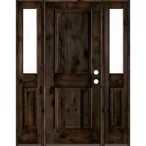 60 in. x 80 in. Rustic Knotty Alder Left-Hand/Inswing Clear Glass Black Stain Square Top Wood Prehung Front Door