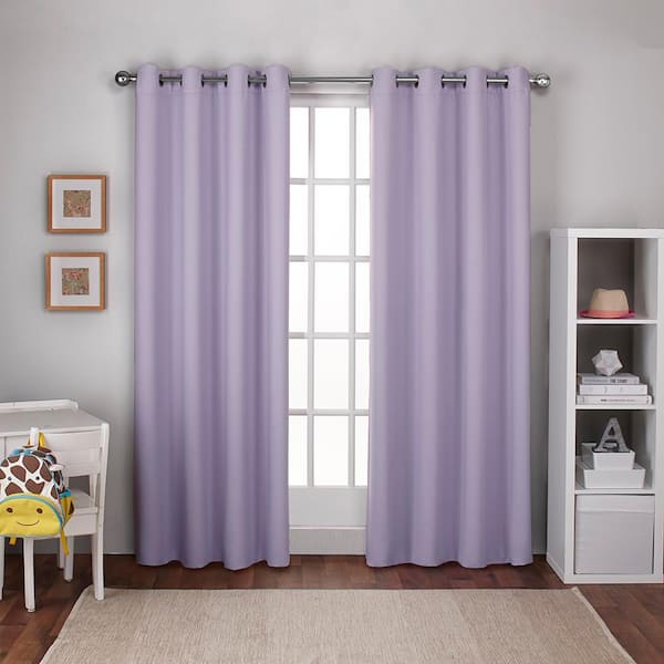 EXCLUSIVE HOME Textured Woven Kids Lilac Purple Solid Woven Room Darkening Grommet Top Curtain, 52 in. W x 84 in. L (Set of 2)