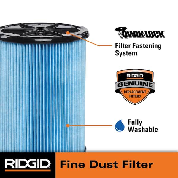Genuine Fine Dust Pleated Paper Wet Dry Vac Shop Vacuum Filter for Most 5-16 Gal. RIDGID Wet Dry Vacs (1-Pack) VF5000