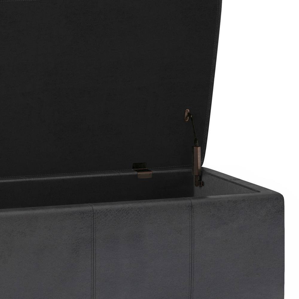 Transitional Distressed Black Tufted Large Storage Footstool