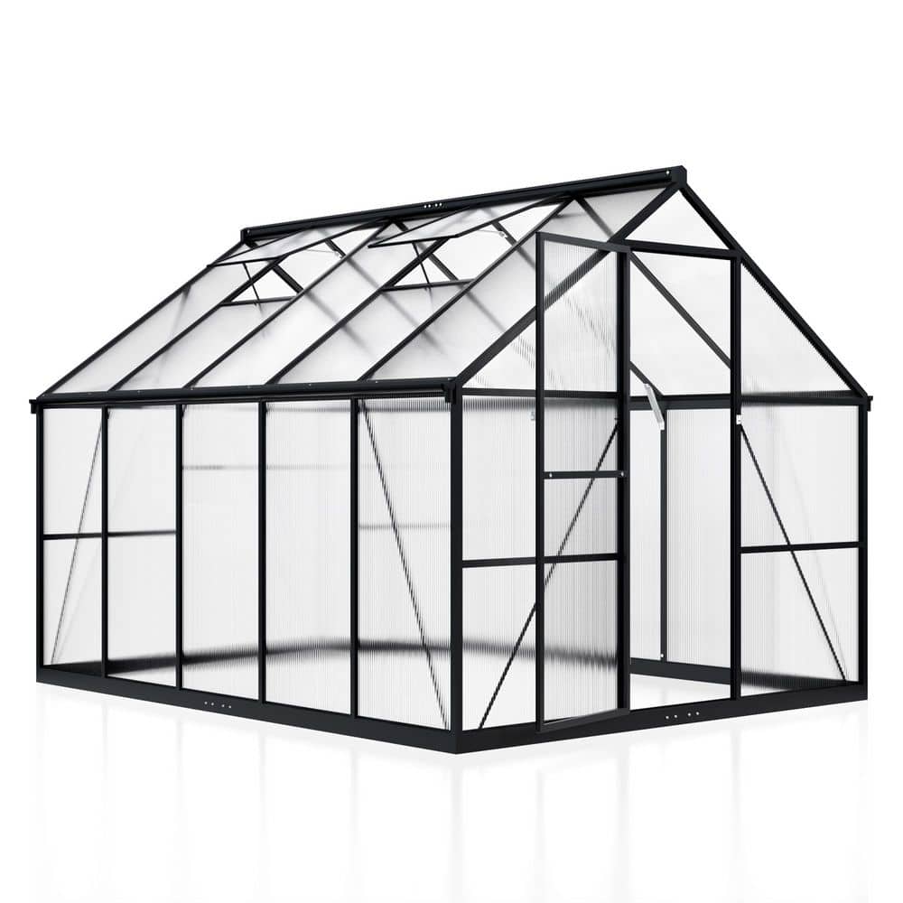 8 ft. W x 10 ft. D Black polycarbonate Greenhouse with roof vent, quick set