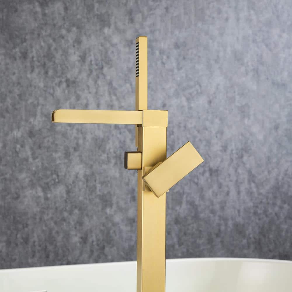 Brushed Gold Freestanding Tub Faucet with Hand Shower