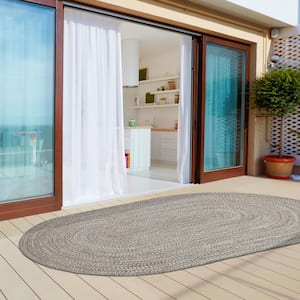 Braided Slate-White 4 ft. x 6 ft. Reversible Transitional Polypropylene Indoor/Outdoor Area Rug