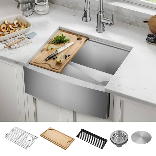 Kore 16 Gauge Stainless Steel 24" Single Bowl Farmhouse Apron Kitchen Sink with Accessories