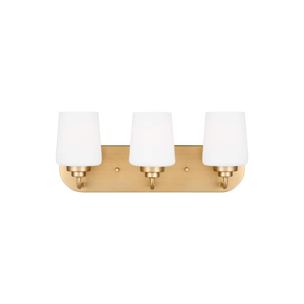Satin Brass 3-Light Vanity with Etched Glass Shades
