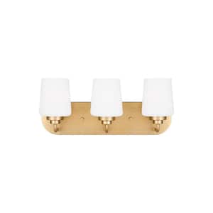 Windom 18 in. 3-Light Satin Brass Contemporary Traditional Wall Bathroom Vanity Light with Alabaster Glass Shades
