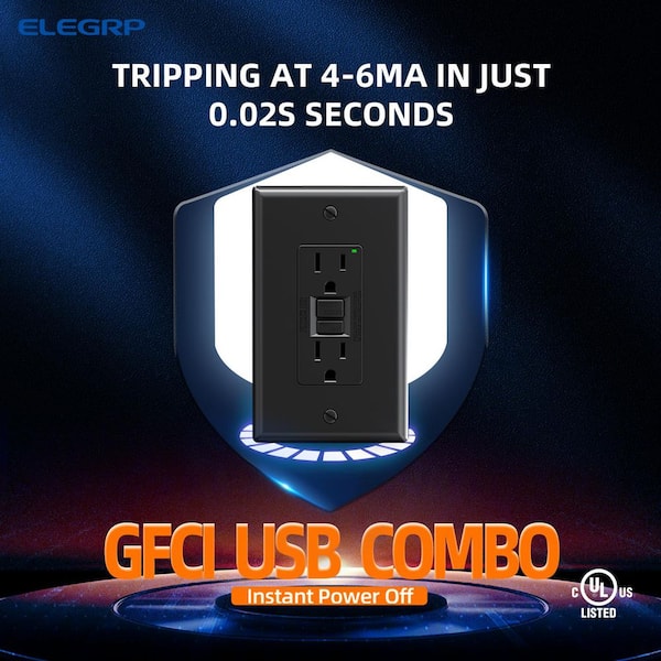 ELEGRP GFCI Outlet Self-Test, 15 Amp 125V NO Tamper Resistant