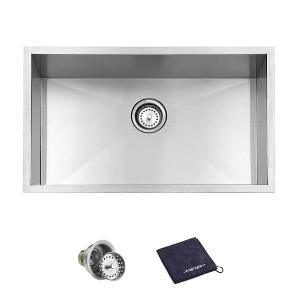 JASSFERRY Handcrafted 18-Gauge Stainless Steel 30 in. Single Bowl Zero Radius Undermount Kitchen Sink