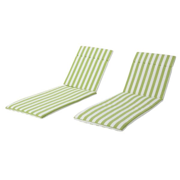 Noble House Miller 27.50 in. x 31 in. Green and White Stripe Outdoor Patio Chaise Lounge Cushion (2-Pack)