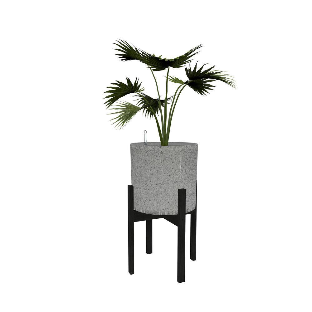 Graphite Self-Watering Planter with Bamboo Stand, 14 Inch