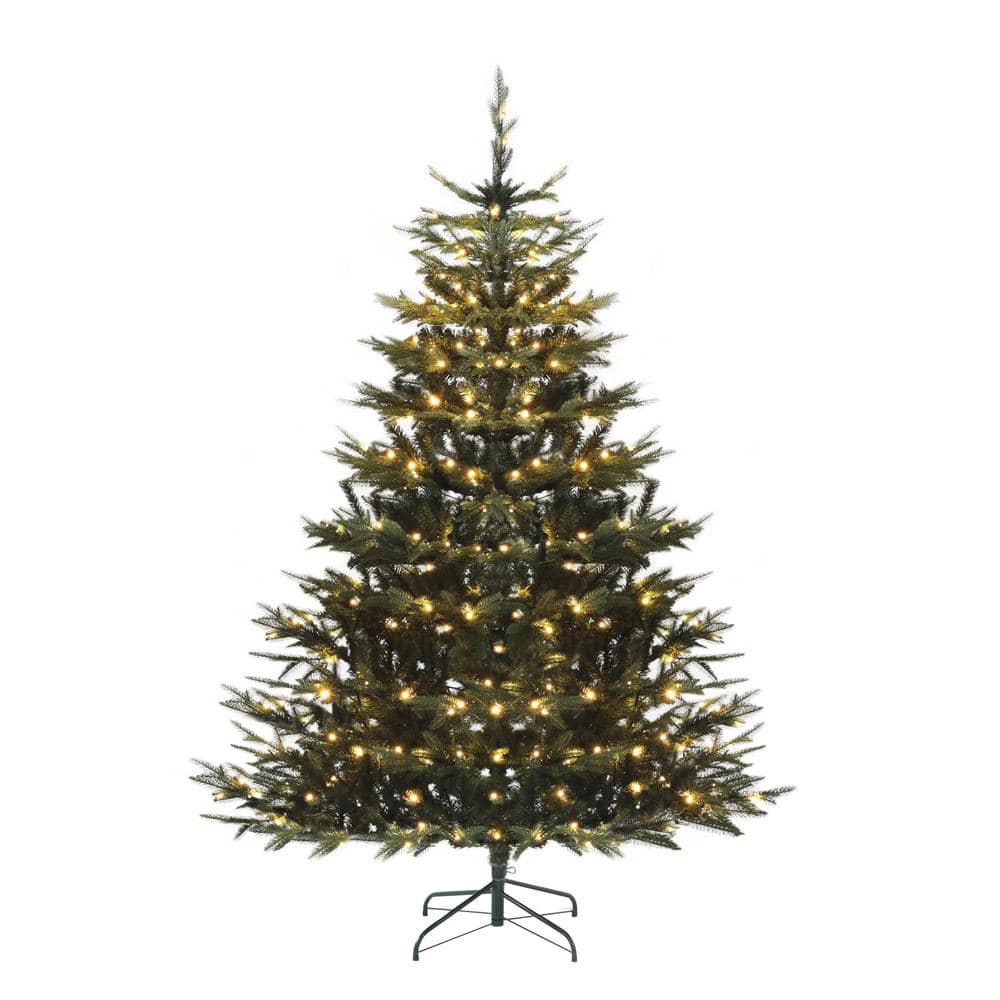 VEIKOUS 6.5 ft. Pre-lit LED Aspen Fir Artificial Christmas Tree PE and PVC with Warm White Light, Green