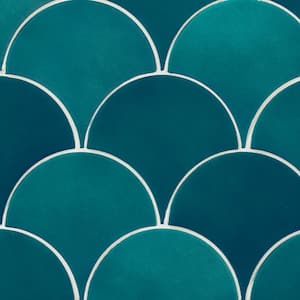 Beta Teal 5 in. x 0.39 in. Scallop Polished Ceramic Tile Sample