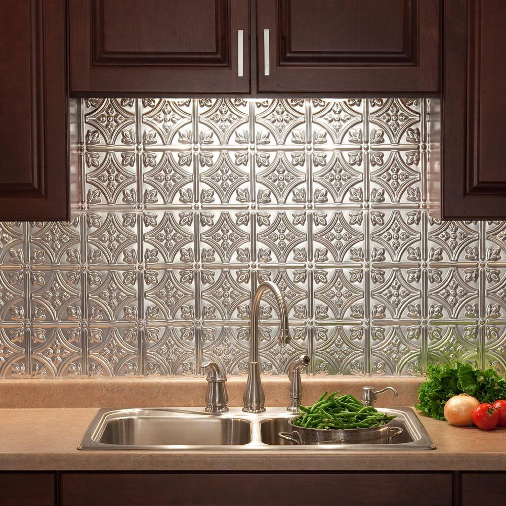 Traditional Brushed Aluminum Decorative Vinyl Backsplash Kit