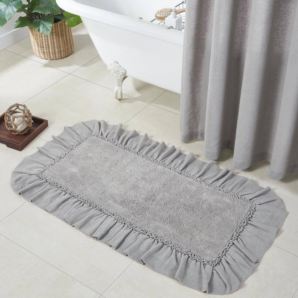 Dove Grey Cotton Burlap Ruffled Bathmat 27x48