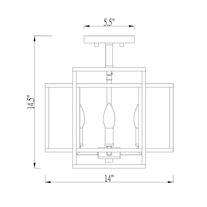 Matte Black Steel and Glass 14" Semi-Flush Mount Light Fixture