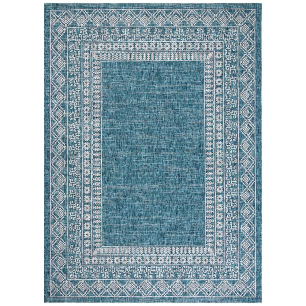 Blue and Grey Rectangular Synthetic Indoor/Outdoor Area Rug