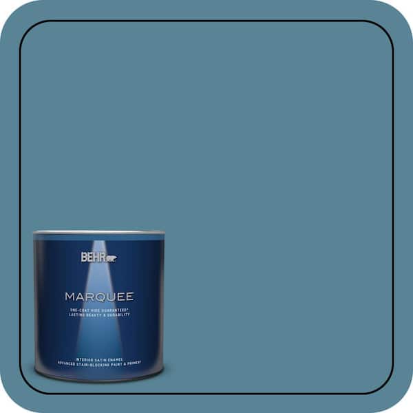 BEHR MARQUEE 1 qt. #S480-5 Blue Moon Bay One-Coat Hide Satin Enamel Interior Paint & Primer