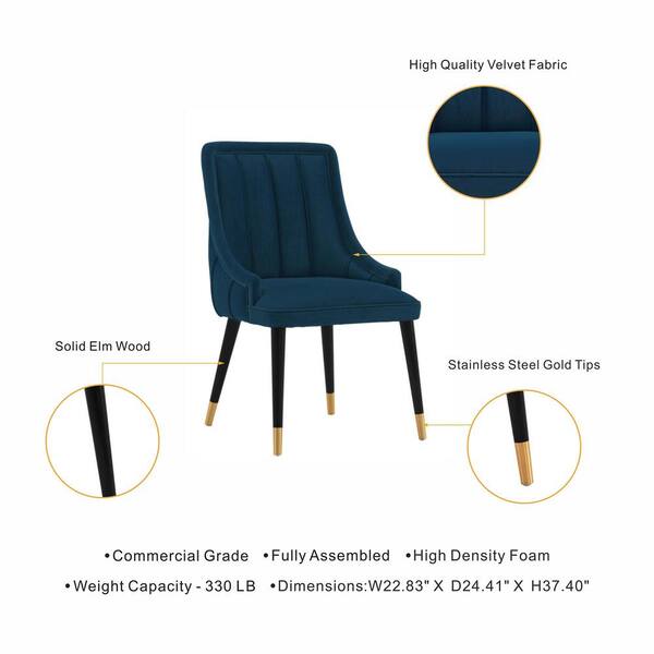 Manhattan Comfort Modern Eda Velvet Dining Chair in Midnight Cream- Set of 2