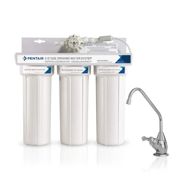 PENTAIR Drinking Water Purifier Dispenser Filtration System with Chrome Faucet