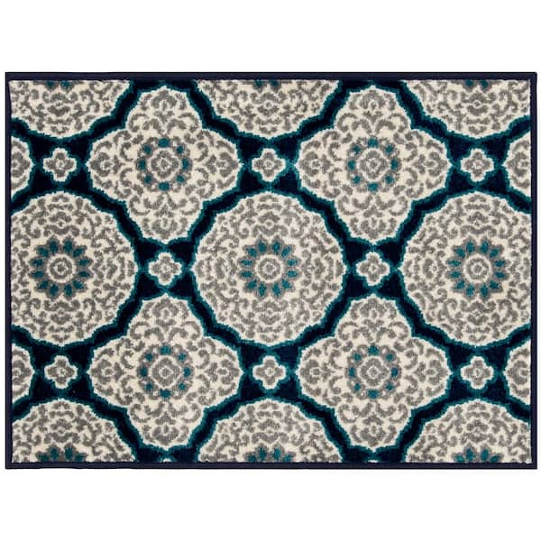 LOOMAKNOTI Tecopa Kamiyarli Blue 3 ft. 3 in. x 5 ft. 3 in. Medallion Polypropylene Indoor/Outdoor Area Rug