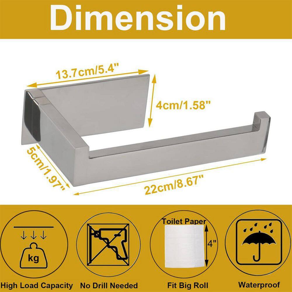 Polished Chrome Stainless Steel Adhesive Toilet Paper Holder