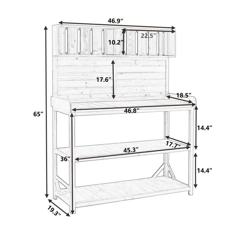 Natural Wooden Outdoor Garden Potting Bench with Storage Shelves