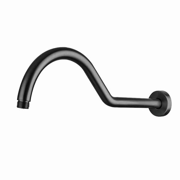 Aurora Decor 17 in. Shower Arm Solid Brass S-Shape Shower Extender Reach Gooseneck with Flange, Black