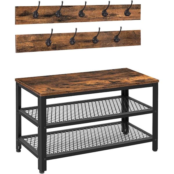 Cubilan 28.7 in. W x 11.8 in. D Rustic Brown Decorative Wall Shelf, Coat Shoe Rack Bench Set