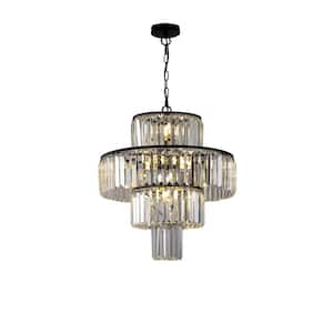 Layla 12-Light Mordern Black 4-Tier Crystal Chandelier with Crystal Shade for Dining Room