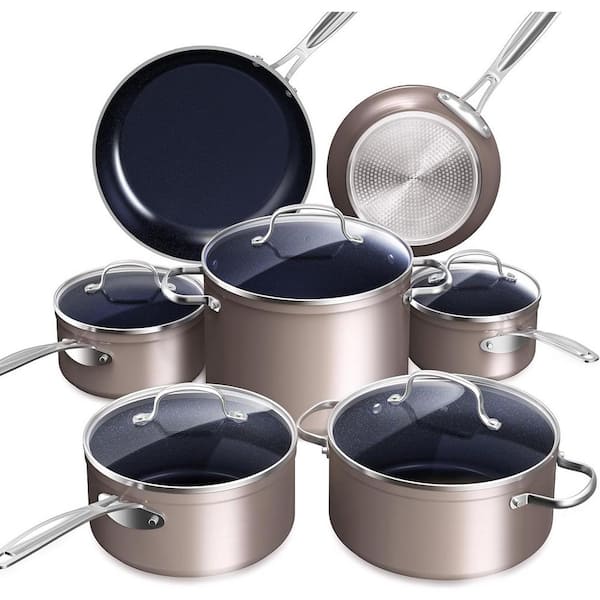 Aoibox Diamond Infused 12-Piece Stainless Steel Nonstick Set in Clay Brown