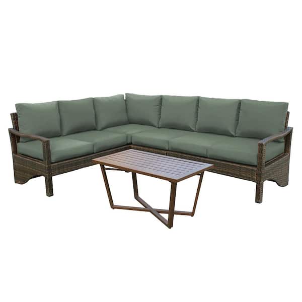 Leisure Made Augusta 5-Piece Wicker Patio Corner Sectional with Sunbrella Sage Cushions