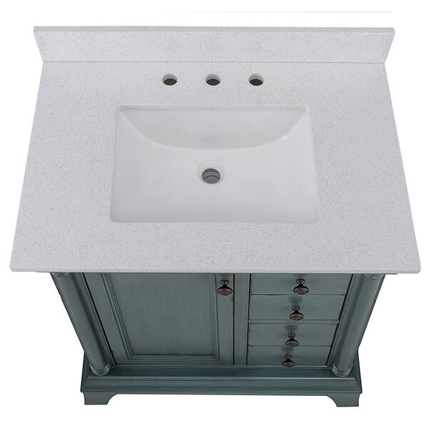 Strousse 37 in. W x 22 in. D Vanity in Distressed Blue Fog with Engineered Stone Top in Ice Diamond with White Sink